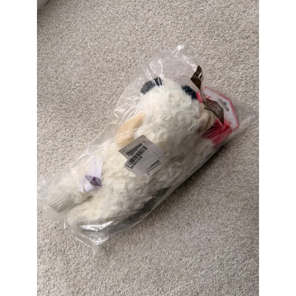 Multipet Lamb Chop Large‎ Plush Squeaky Dog Toy White Red 48375 NEW